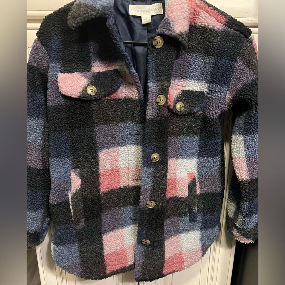 Treasure & Bond Kid Faux Fur Fleece Jacket Multicolor Sz 10-12